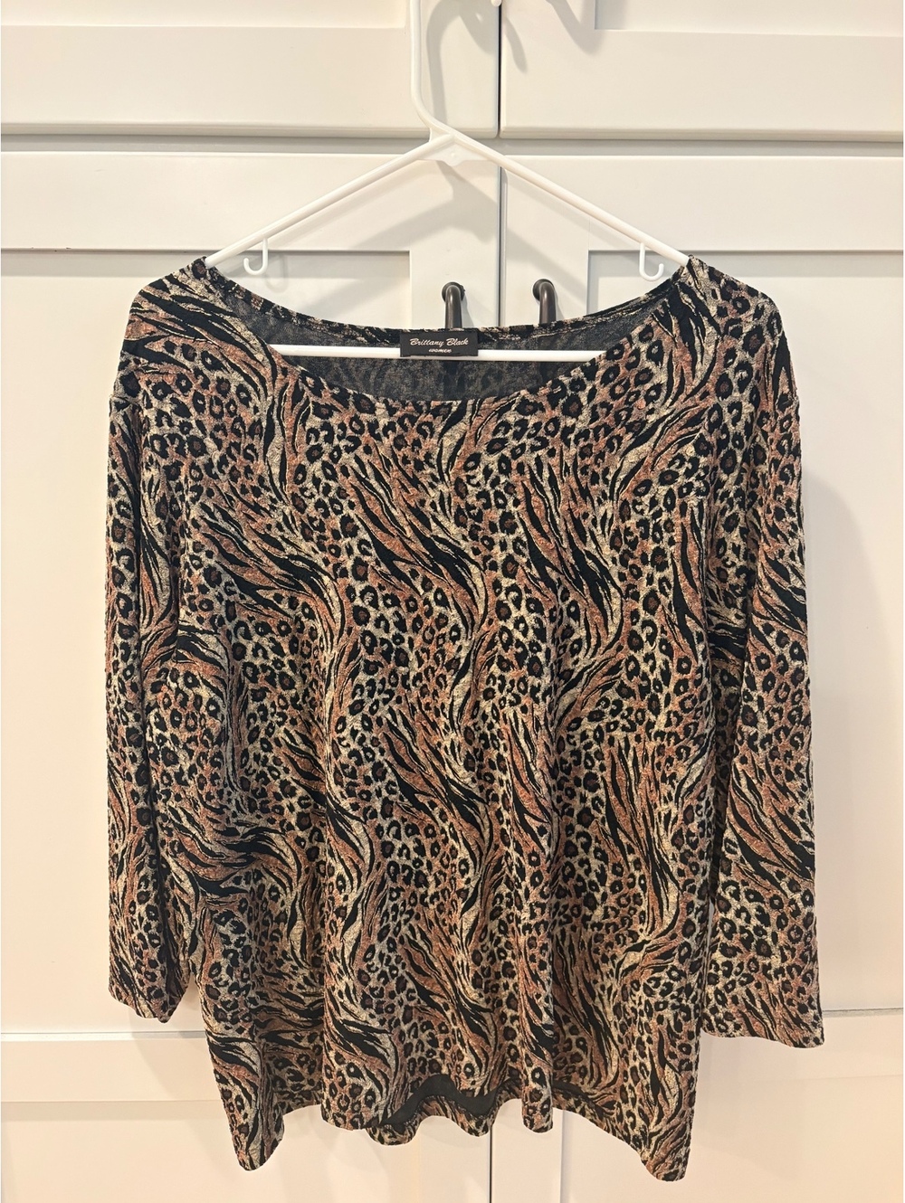 Vintage Brittany Black Women's Animal Print Blouse Large (like new)